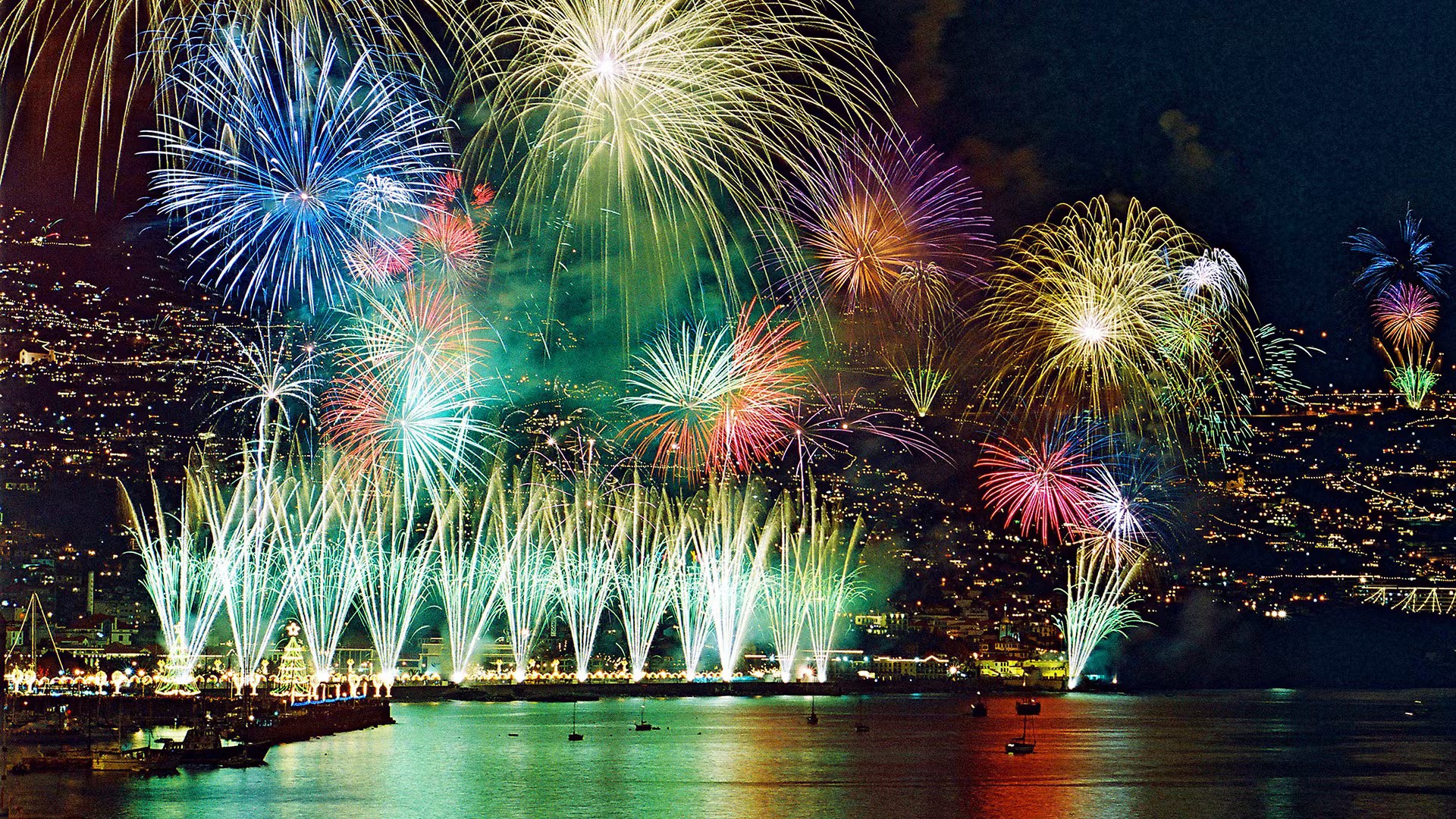 New Year's Eve fireworks display over Funchal bay Madeira